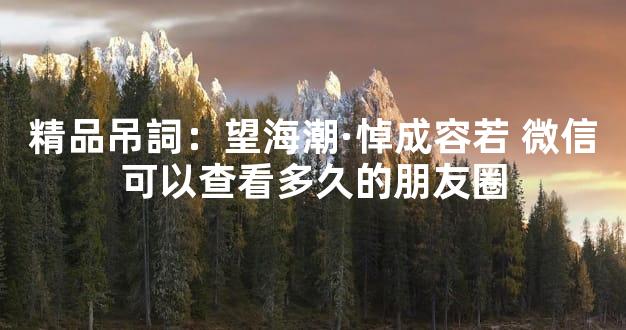 精品吊詞：望海潮·悼成容若 微信可以查看多久的朋友圈